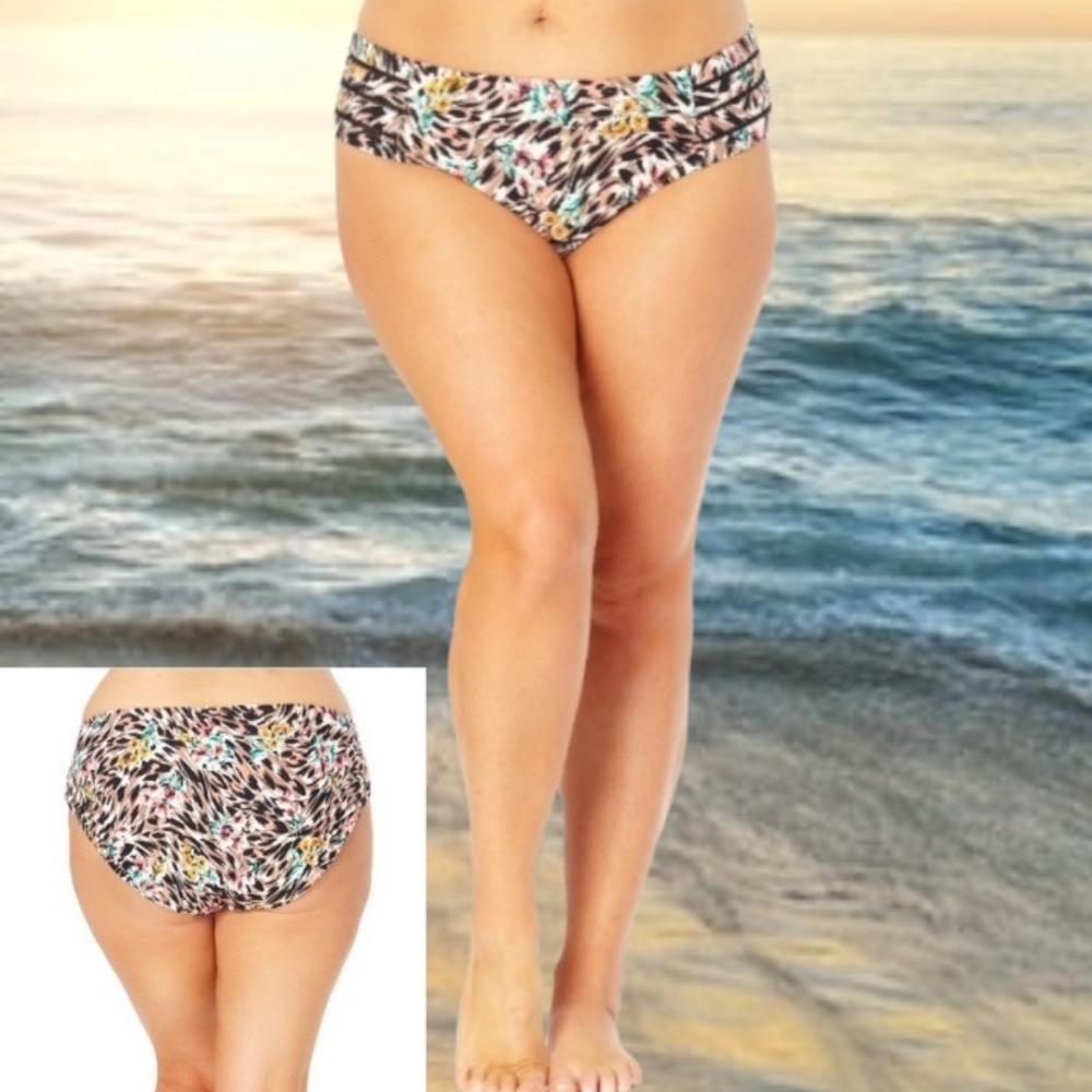 New TIME & TRU Plus Size Animal Floral Print Tummy Control Bikini Swim Bottoms